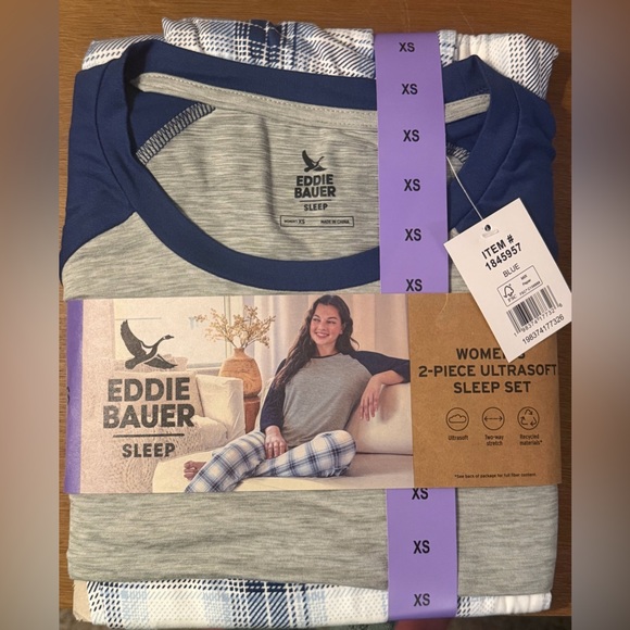 Eddie Bauer Other - NWT Eddie Bauer Women's 2-Piece Ultrasoft Sleep Set in blue/tan, size XS
